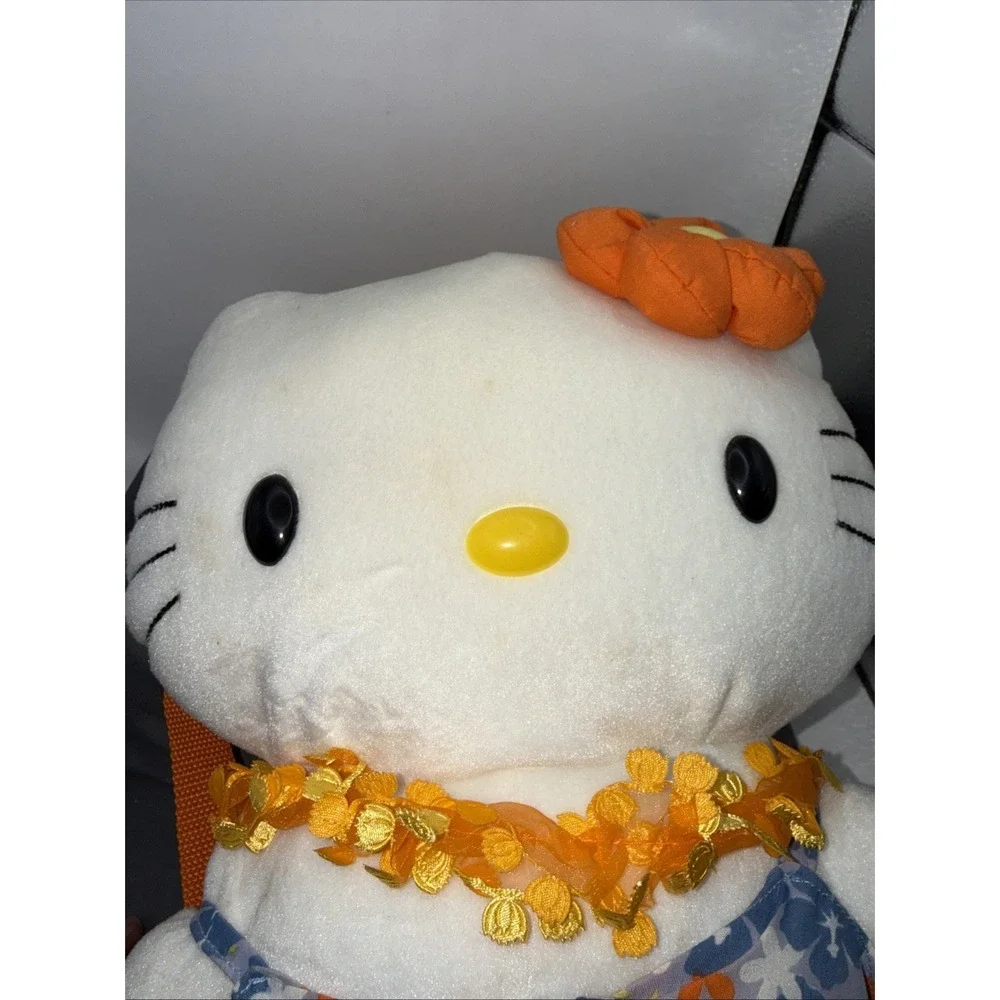 Vintage Sanrio Hello Kitty Hawaiian  Plush Backpack  White W/Orange Pre Owned